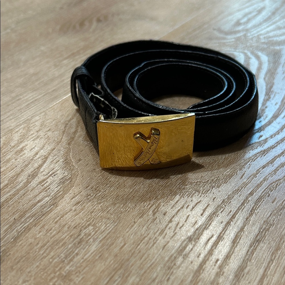 Paloma Picasso Black Leather Belt with Gold Buckle